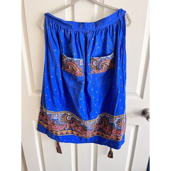Vintage Half Apron 1970’s True Blue Boho Double Pockets Cottagecore Baking Retro - Picture 1 of 5